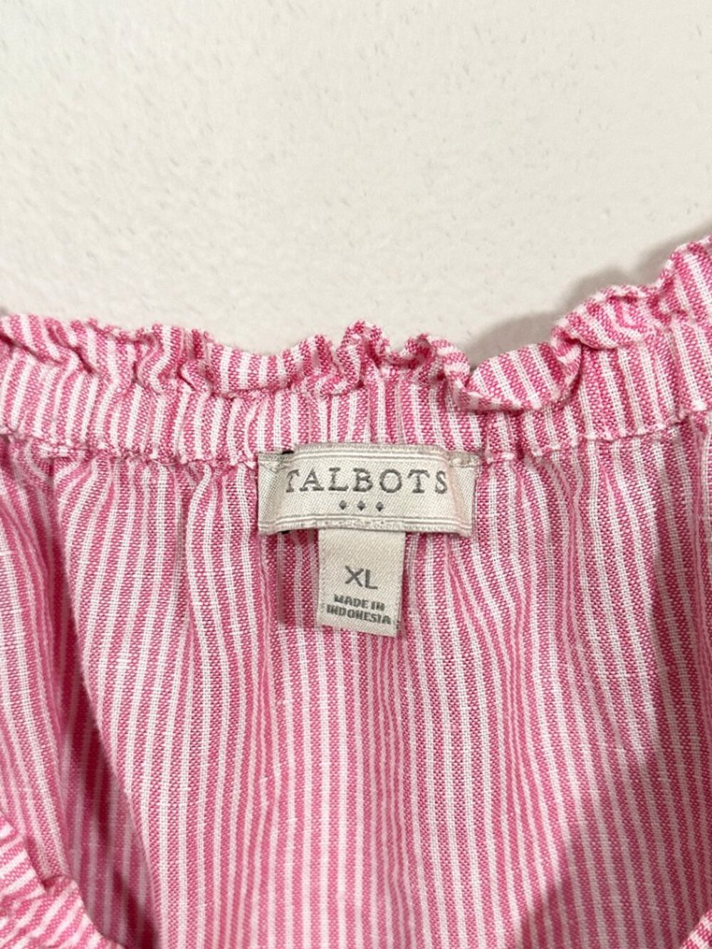 Talbots Linen Blend Peasant Top XL Pink Stripe Off Shoulder Coastal Beach - Picture 6 of 9